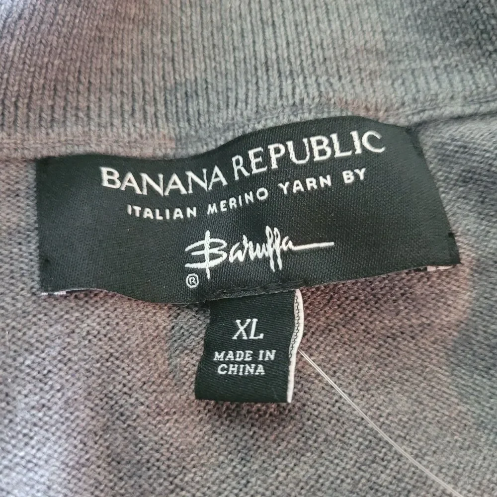 Banana Republic 1/4 Zip Merino Wool Sweater Men's Size XL Gray NEW Barruffa Yarn